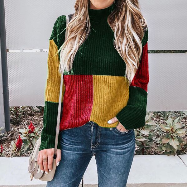 

sweater women pullover sweaters plaid o-neck turtlene long sleeve korean style women sweters invierno 2019 knitted sweater, White;black