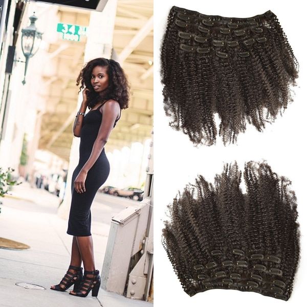 

brazilian virgin human hair 7pcs/set 4a,4b kinky curly clip in extensions natural black for black women g-easy, Black;brown