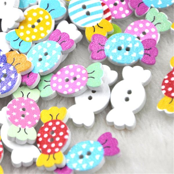 New300pcs Atacado Dots Dots Candy Wood Botões Costura WB232