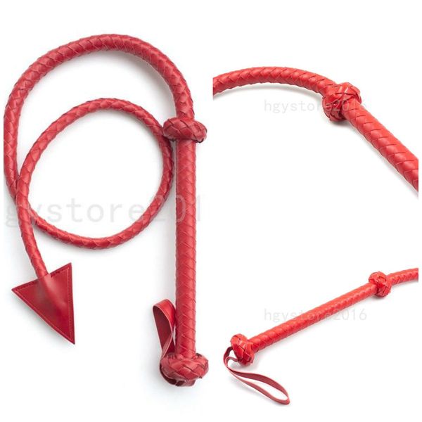 Bondage Red Long Queen Sexy Whip Flogger Manico Nappe Ritenuta in pelle da equitazione # R46