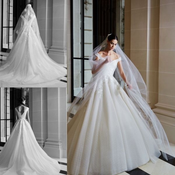 

2019 elie saab wedding dresses off shoulder backless bridal gowns sleeveless robe de mariee delicate lace country wedding dress cheap, White