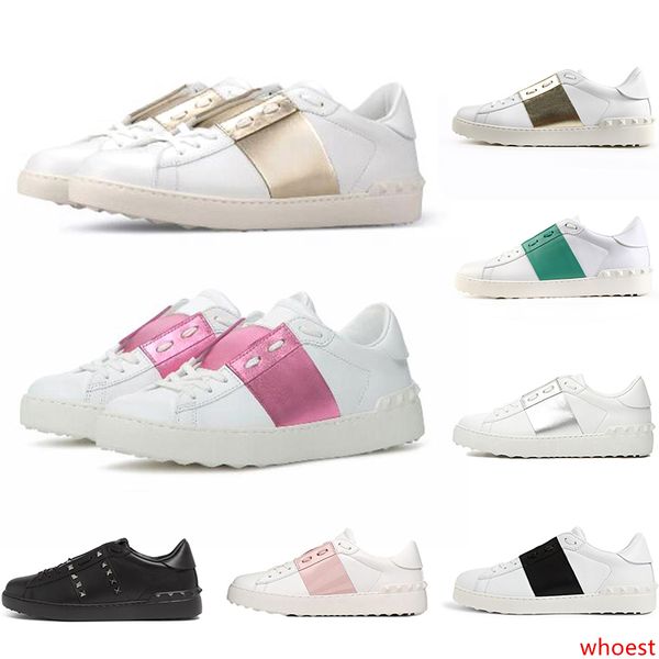 

luxury designer shoes platform men women rivet sliver black green pink stripe leather casual shoe size 35-46