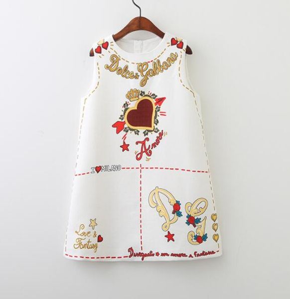 

spring summer new girl dress love heart letters princess dresses fashion sundress sleeveless black white children clothing, Red;yellow