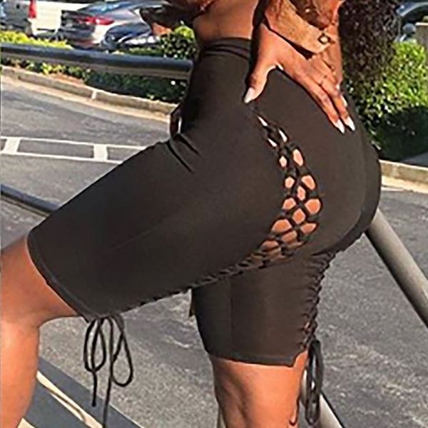 

women long tight shorts high waist fitness slim sport skinny shorts fashion casual solid hollow out nightclub style, White;black