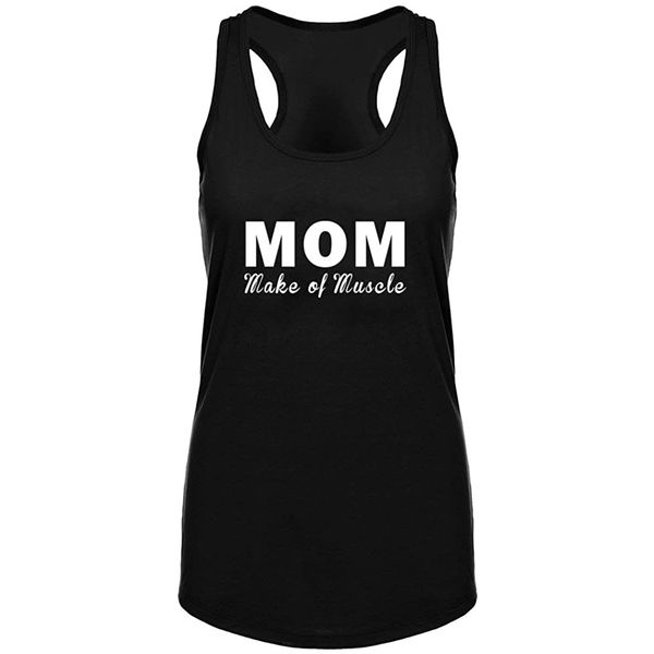 

summer funny letter print tank womens mom made of muscle gym fitness workout racerback tank, White
