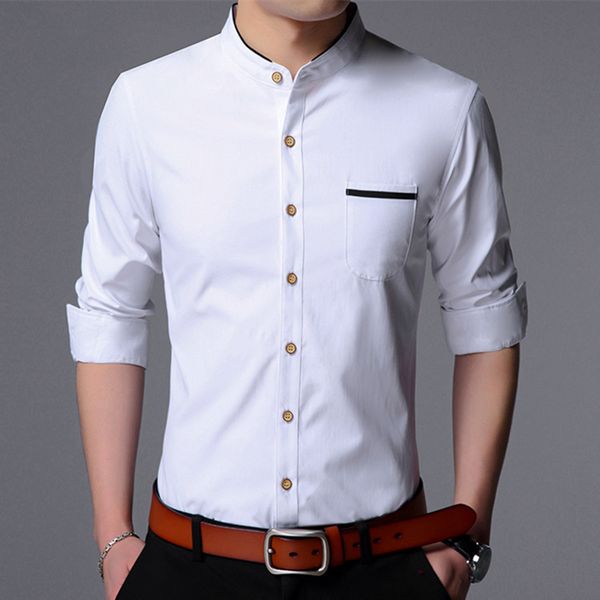 

men's dress shirts 2021 spring men solid bussiness slim male classic casual long sleeve clothing bj68803 s-3xl, White;black