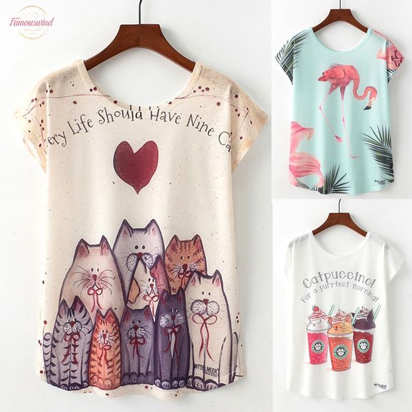 

artguy summer new women t shirt kawaii cute animal nice cat unicorn print t shirt causal o neck short sleeve loose, White