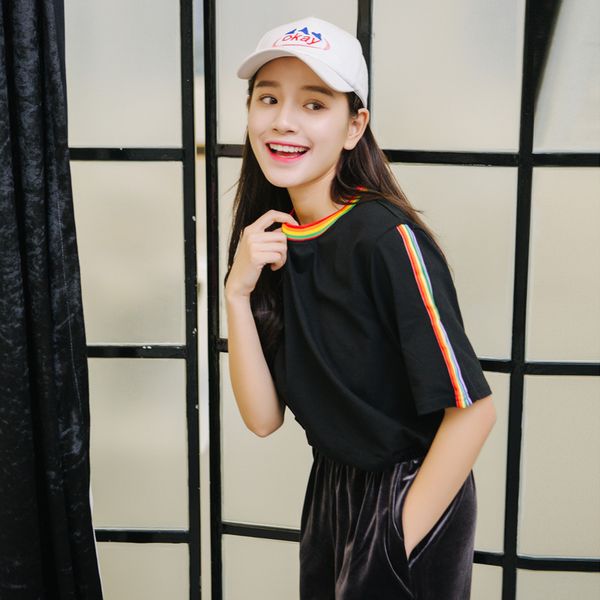 

женщины тенниска женщин дизайнер топы новые летние топы cute радуга harajuku tshirts женщины одежда хлопок друзья black tee одежда рукава, White