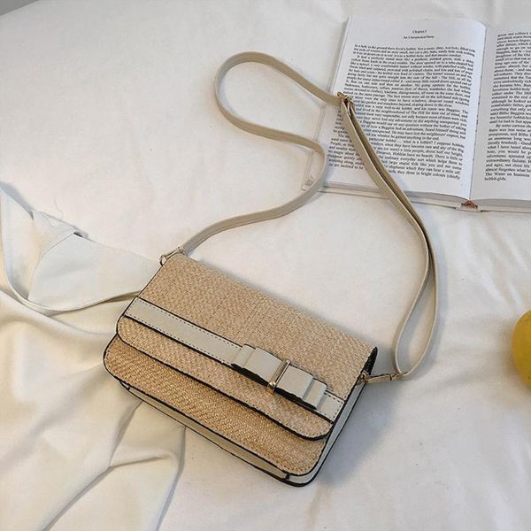 

design women shoulder bag color matching woven burlap messenger handbags quality pu leather women's totes bag bolsa feminin