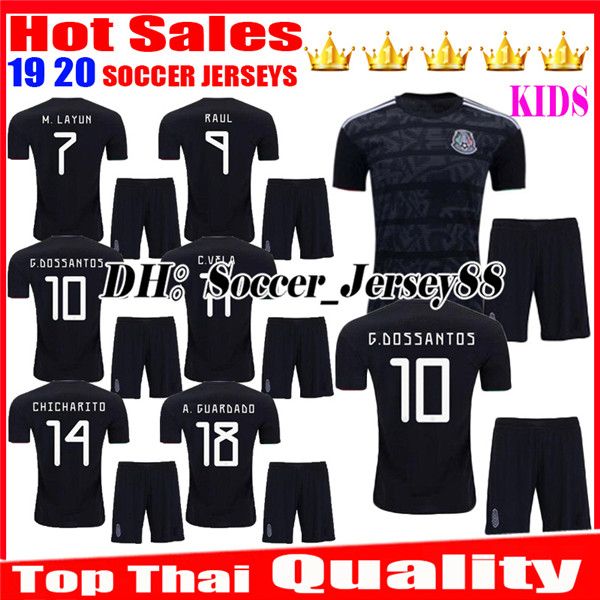 

kids gold cup 2019 2020 camisetas mexico 19 20 children baby soccer jersey chicharito lozano marquez dos santos uniforms football shirt, Black;yellow
