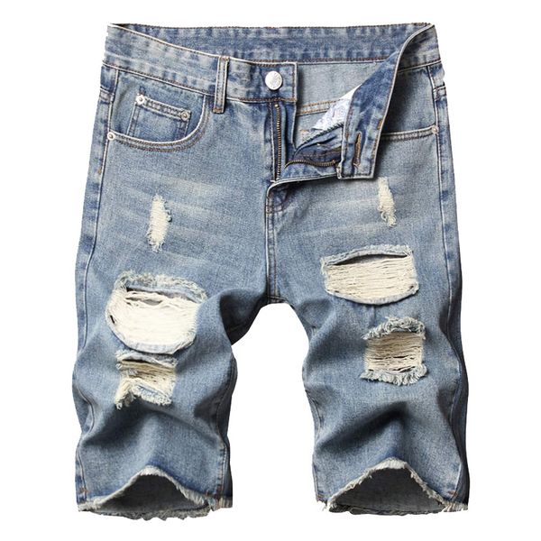 

2020 fashion european and american new embroidered men's denim shorts micro-elastic loose shorts foreign trade straight denim shorts, Blue