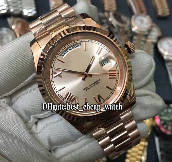 

day-date 41mm 228238 asian 2813 automatic gold stripe dial mens watch rose gold case steel band new gents watches hello_watch, Slivery;brown