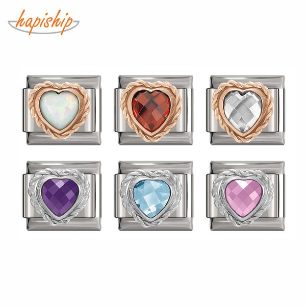 

hapiship 2019 original daisy 6 color heart cz high-end italian charm fit 9mm bracelet stainless steel jewelry making dj190, Bronze;silver
