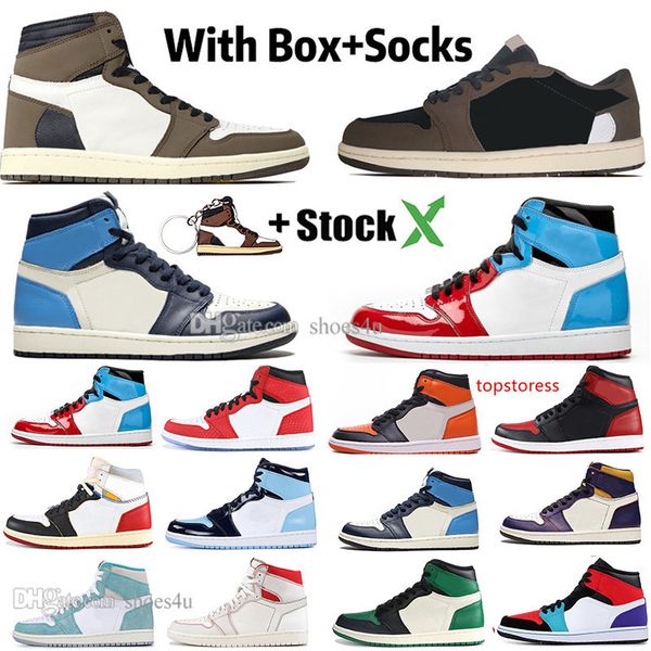 

new 1 high travis scotts low fearless obsidian mens basketball shoes spiderman unc bred banned banned bred toe men sport designer sneakers