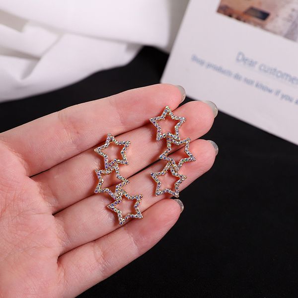 

european and american simple creative rhinestones pentagram earrings fashion temperament women girl's accessories jewelry, Golden;silver