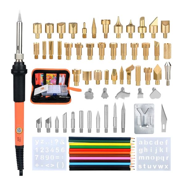 

71pcs 60w soldering iron wood burning kit adjustable engraving pyrography tool welding welding skill kit wood embosse(us plu