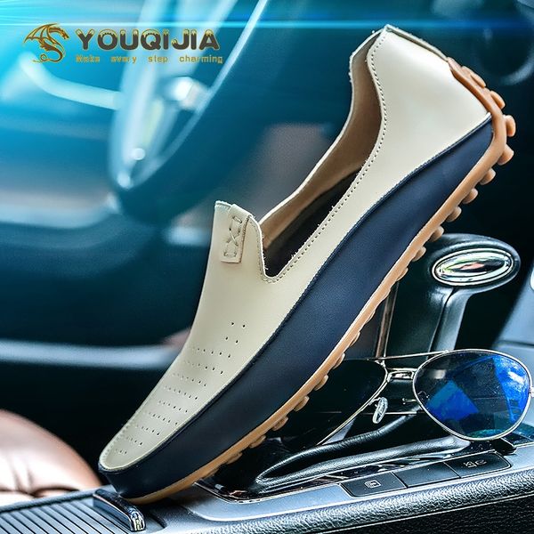 

fashion leather men shoes casual breathable loafers men genuine leather moccasins comfortable flat shoes waterproof footwear, Black