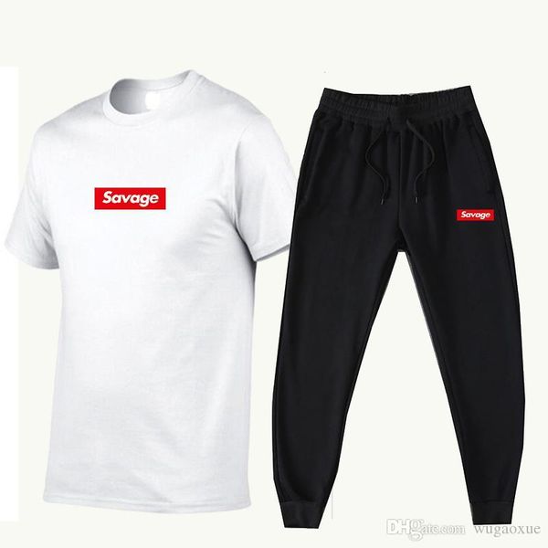 

2019 men's casual t-shirt + pants men's gym sportswear brand clothing two-piece sportswear fashion casual t-shirt, Gray