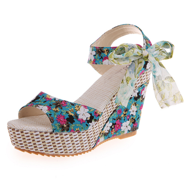 

fashion wedge sandals women summer high-heeled slippers comfortable platform slide s floral pretty elegant ladies sandals, Black