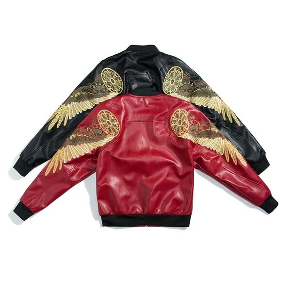 

mens designer jackets luxury embroidered wings faux leather bomber jacket autumn thin winter thick streetwear coats men flight coat xs-3xl, Black;brown