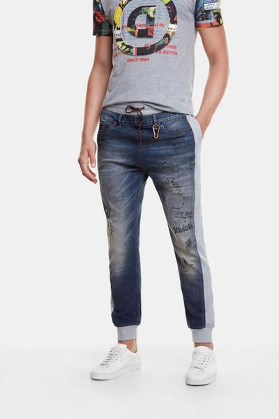 

spanish d patchwork printed men's calf pants, Black