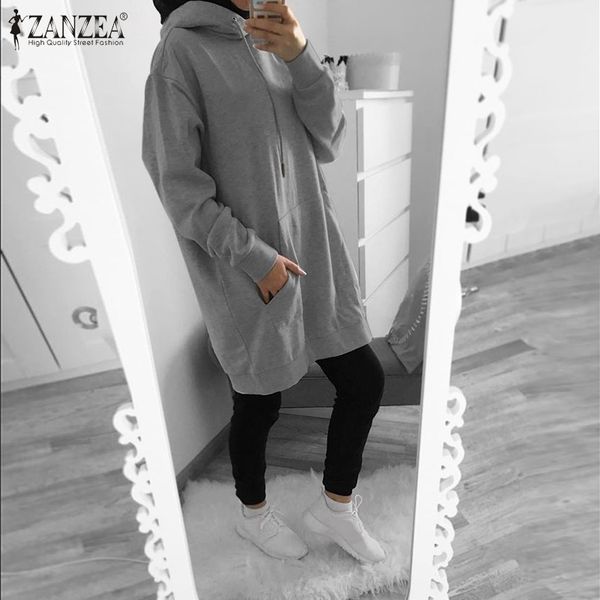 

zanzea women hoodies sweatshirts 2019 new fashion female casual long hooded loose pockets sweatshirt plus size sudadera mujer, Black