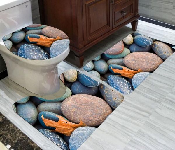 

3d stone toilet cover set 3pcs polyester toilet seat cover set creative stone pattern non slip toilet seat cover and rug bathroom set