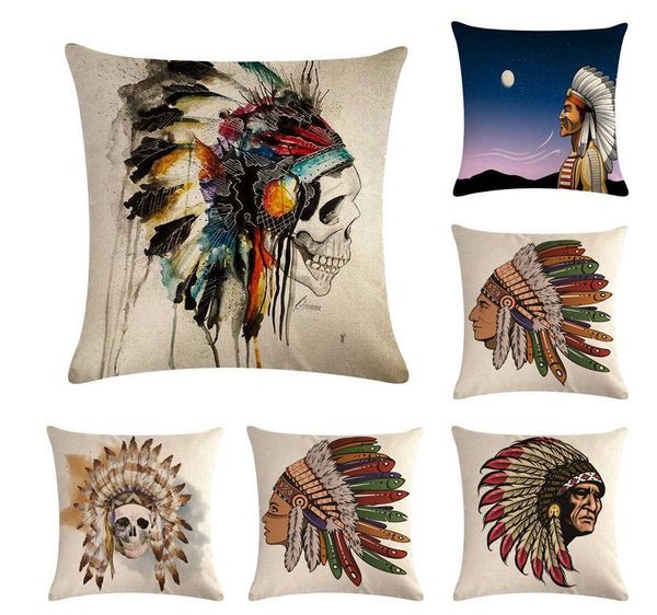 

single-sided linen indian pillow, pillow cushion, car sofa bedding, skull print pillow 45x45cm
