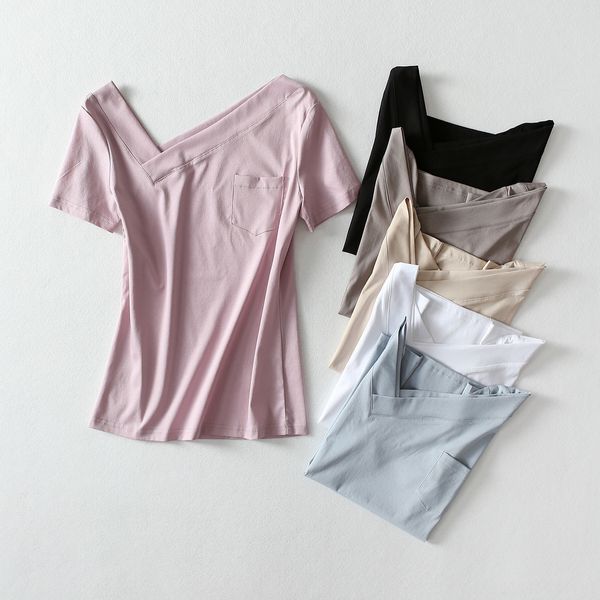 

q30 нет возврата и верхнее мерсеризированный хлопка обмен плеча v-образным вырезом мерсеризированный хлопка с короткими рукавами футболки то, White