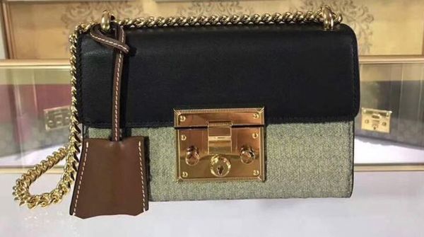 

5a women 409487 20.5cm padlock small canvas+leather shoulder bag,with box+dust bag,dhl ing