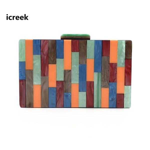 

new arrival women acrylic fashion evening bags colorful patchwork party prom handbag lady mini cute casual wedding clutch
