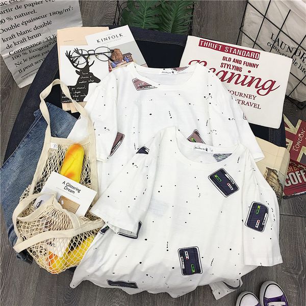 

the new summer 2020 women's clothing han edition of summertime joker short sleeve t-shirt frock show thin loose shirt, White