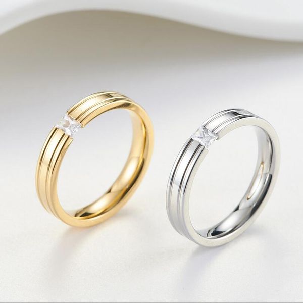 

мода 4 мм золото серебро обручальное кольцо пара нержавеющей стали кристалл rhinestone обручальное кольцо женщины мужские размер 6-11, Silver