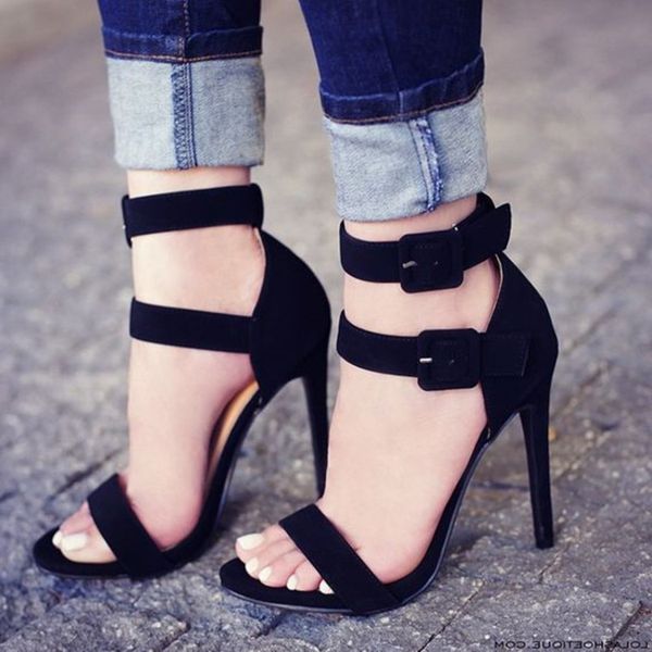 

2019 kolnoo womens shoes ankle strap open-toe summer high heel sandals simple casual party office fashion dress shoes d038, Black