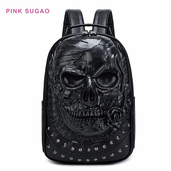 Pinksugao Homens e Mulheres Mochilas Designer Backpack Hot Sales New Embossed Tridimensional Crânio Mochila Impermeável PU Mochila