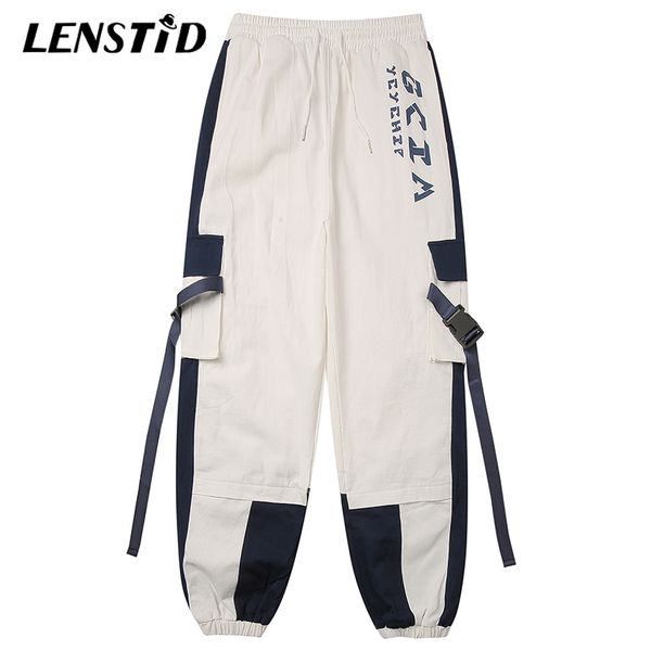 

lenstid 2020 hip hop side pockets jogger pants men streetwear baggy cargo pants harajuku harem color block casual trousers, Black