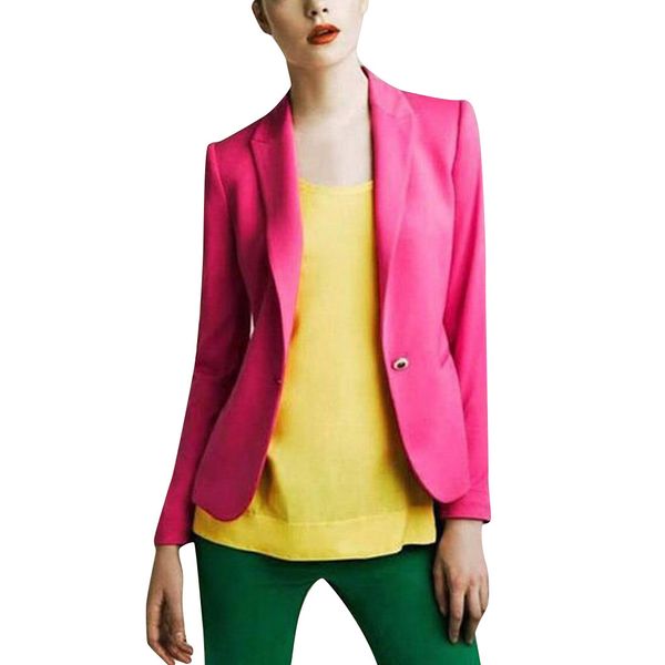

2019 auttumn spring women single button blazer brand basic jackets candy color long sleeve slim suit blazer female small suit 4#, White;black