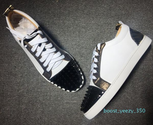 

2019 designer luxury men red bottoms shoes studded spikes low flats casual sneakers for men wedding party dress leather b35, Black