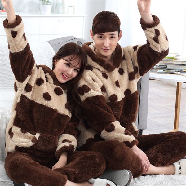 

winter pijama de polka dot thick pyjamas set warm pajamas set brown pyjama flannel pijamas mujer pijama feminino pigiama, Black;red