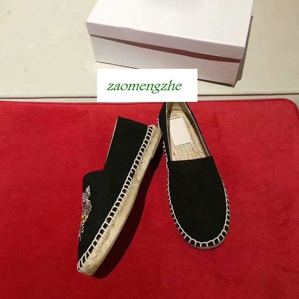 

fashionable embroidered straw woven shoes fisherman lazy lovers shoes with box, Black
