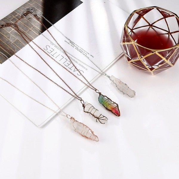 

kimter natural stone healing crystal necklace silver tree of life wire wrapped clear quartz point pendant for womens ladies 4 styles n13za