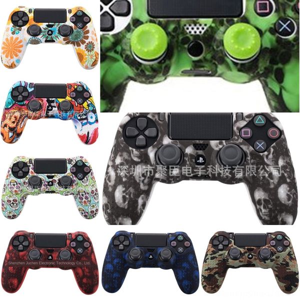 

ruomh for sony playstation dualshock 4 ps4 anti-slip slim pro controller & stick grip 4 colors ds4 camouflage silicone cover skin case