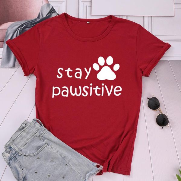 

stay pawsitive cat dog mom shirt women tshirt fashion funny graphic plus size mama mother shirts 100%cotton short sleeve tee, White