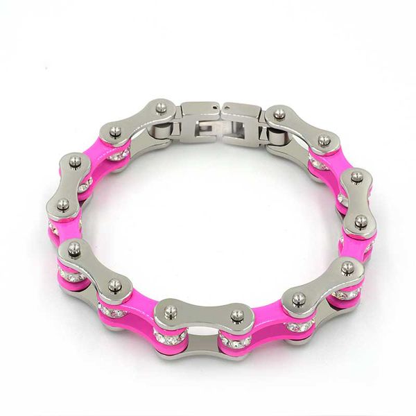 

pink chain steel bracelets chain punk motorcycle jewelry for crystal 316l stainless steel bracelet bicycle female women gift, Black