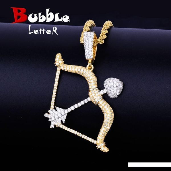 

bow and arrow shape necklace & pendants gold silver color iced cubic zircon men's hip hop jewelry with tennis chain