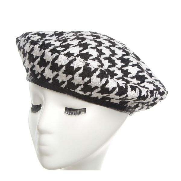 

berets hat for women autumn winter fashion black white houndstooth lattice hats british retro leisure painter, Blue;gray