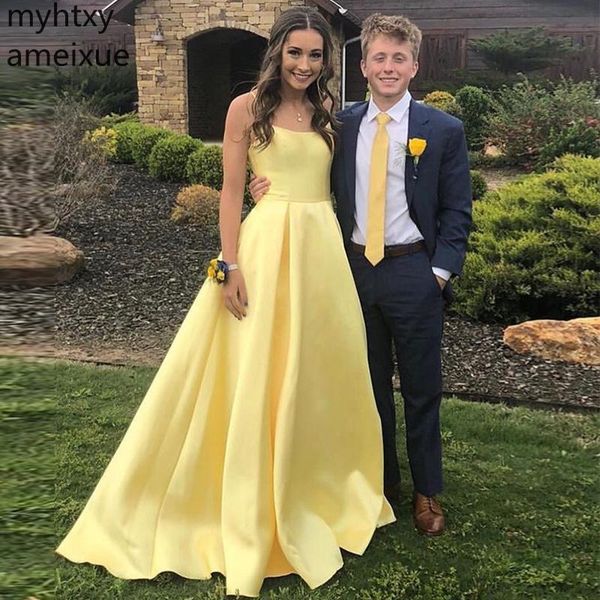 

long prom dresses spaghetti straps yellow satin simple formal women party evening gowns a-line dress elegant prom dress plus, White;black