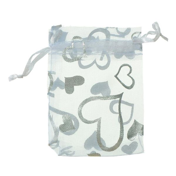 

100 pcs heart white organza wedding gift bags jewellery pouches 7x9cm