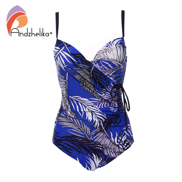 

andzhelika leaves print swimsuit push up one-piece swimsuit drawstring women monokini beach bathing suit plus size swimwear, White;black