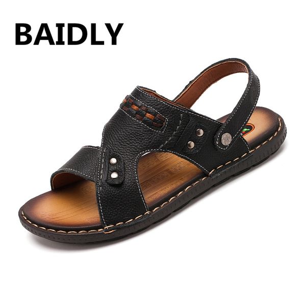 

summer sandals men's sneakers leather men slippers casual shoes beach outdoor breathable sandalias fashion men shoes, Black